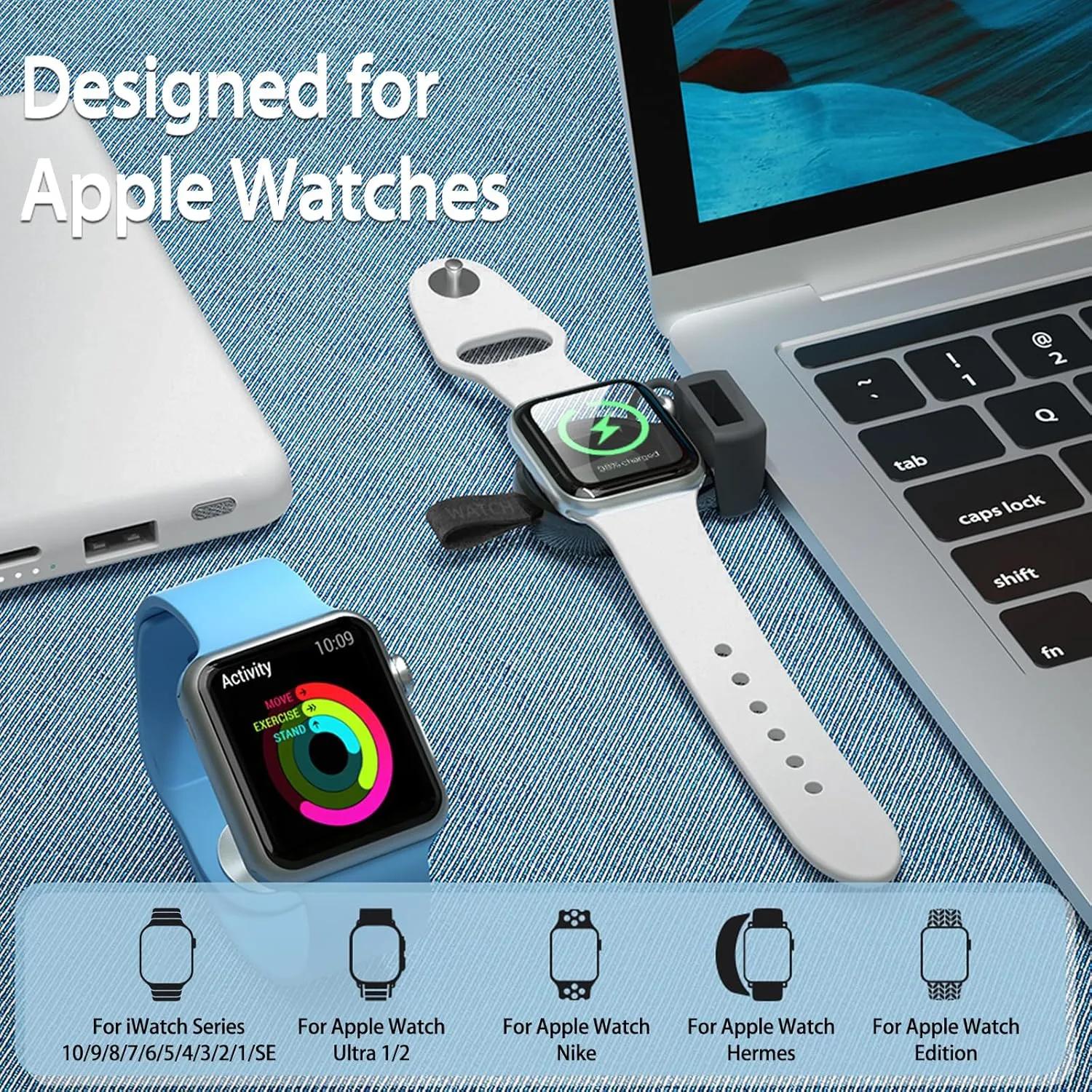 𝟐𝐏𝐚𝐜𝐤 𝐔𝐩𝐠𝐫𝐚𝐝𝐞𝐝 for Apple Watch Wireless Charger, Portable iWatch Charger, Travel Cordless Charger, Magnetic Wireless Charging Compatible for Apple Watch Ultra 10/9/8/7/6/5/4/3/2/1/SE