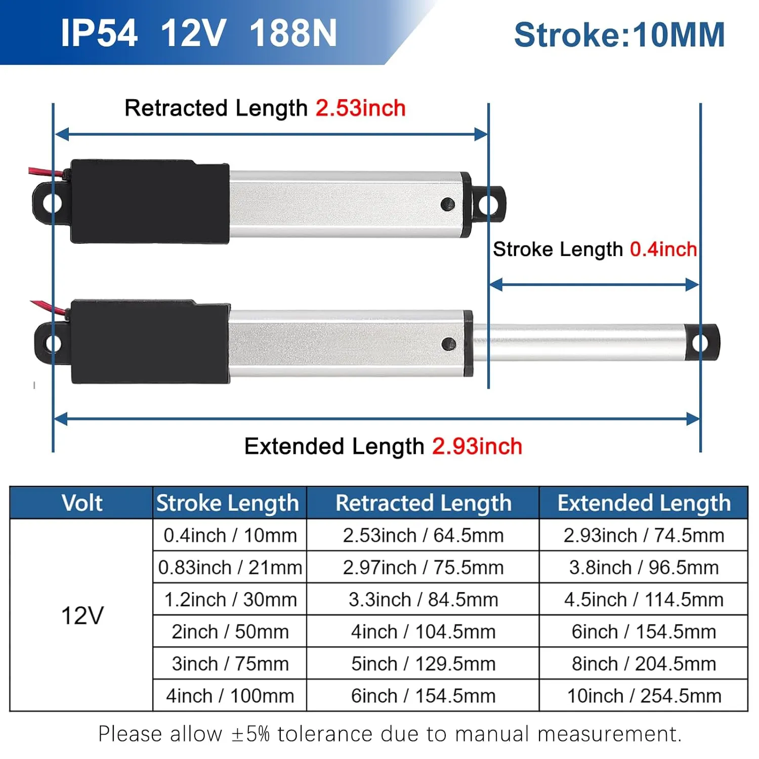 0.4 Inch 0.4" Stroke Mini Linear Actuator 12V 42.2lbs/188N Electric Micro Linear Actuator Speed 0.2"/sec with Mounting Brackets,for Robotics,Home Automation