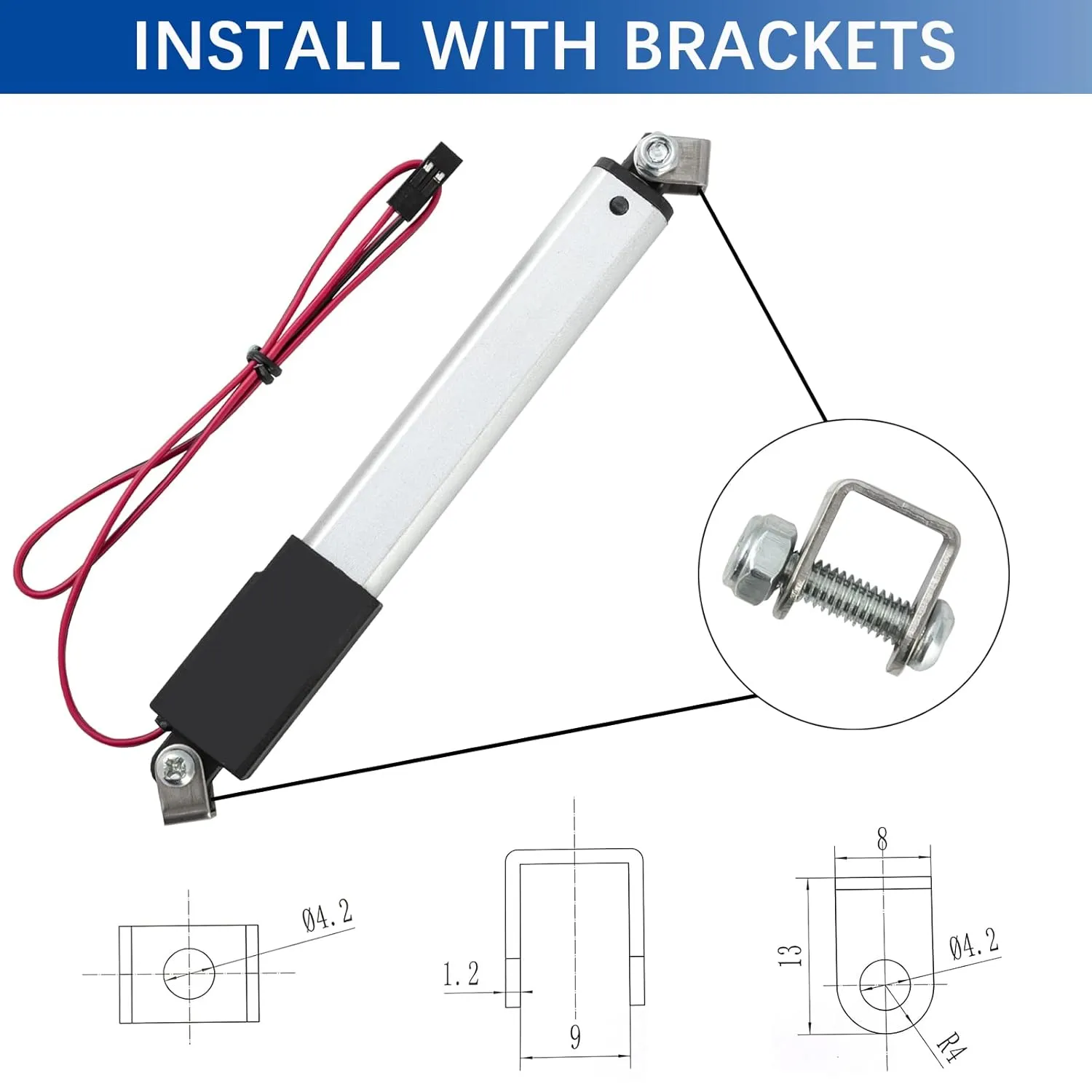 0.4 Inch 0.4" Stroke Mini Linear Actuator 12V 42.2lbs/188N Electric Micro Linear Actuator Speed 0.2"/sec with Mounting Brackets,for Robotics,Home Automation
