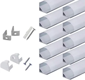 10-Pack 6.6ft/ 2Meter V Shape LED Aluminum Channel System with Milky Cover, End Caps and Mounting Clips, Aluminum Profile for LED Strip Light Installations, Very Easy Installation