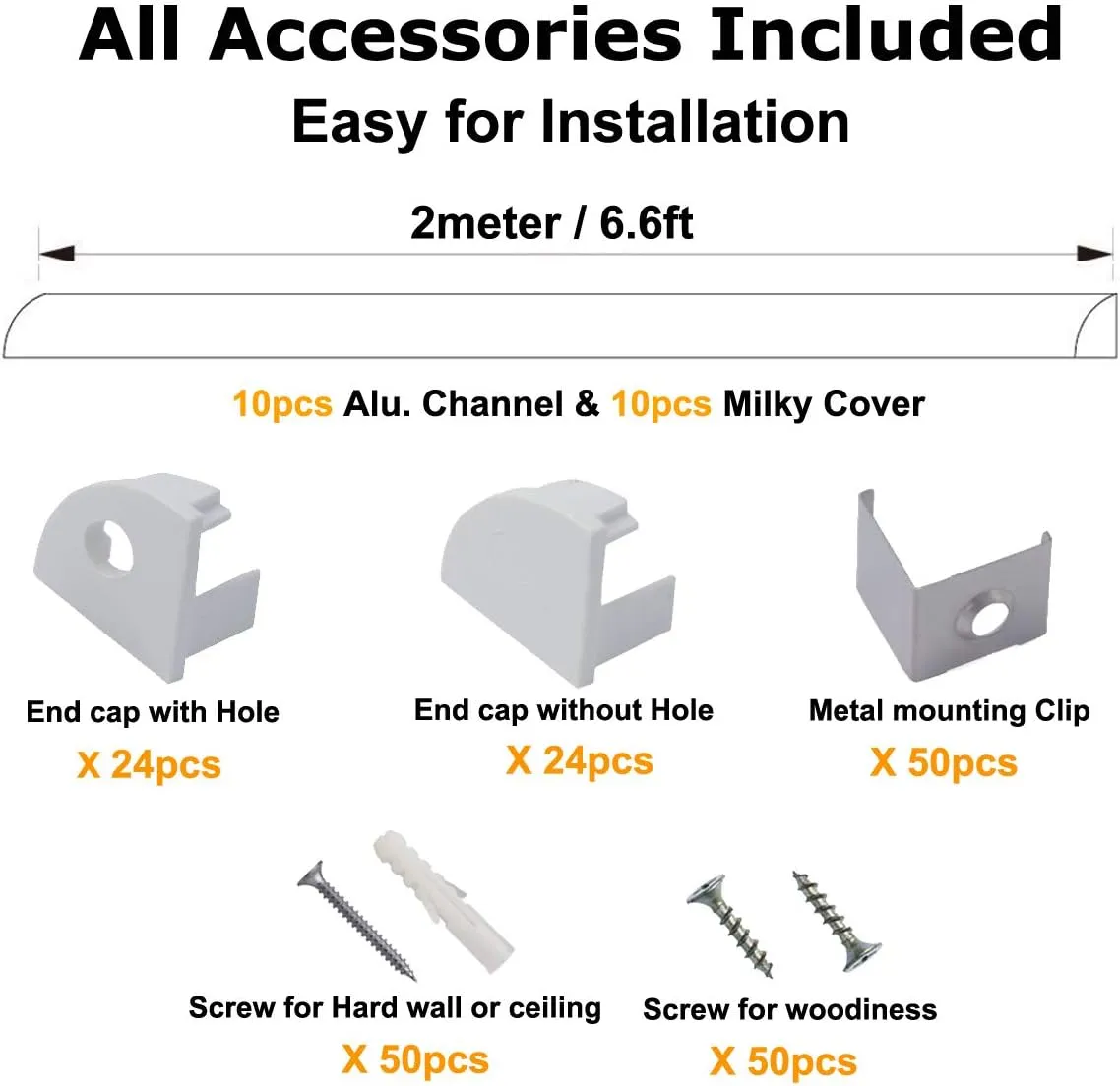 10-Pack 6.6ft/ 2Meter V Shape LED Aluminum Channel System with Milky Cover, End Caps and Mounting Clips, Aluminum Profile for LED Strip Light Installations, Very Easy Installation