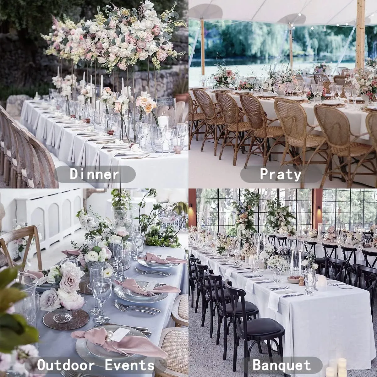 10 Pack White Tablecloth 90x156 Inch Rectangle Tablecloth Rectangular Polyester Table Cloth Stain and Wrinkle Resistant Washable Fabric Table Covers for Wedding Parties