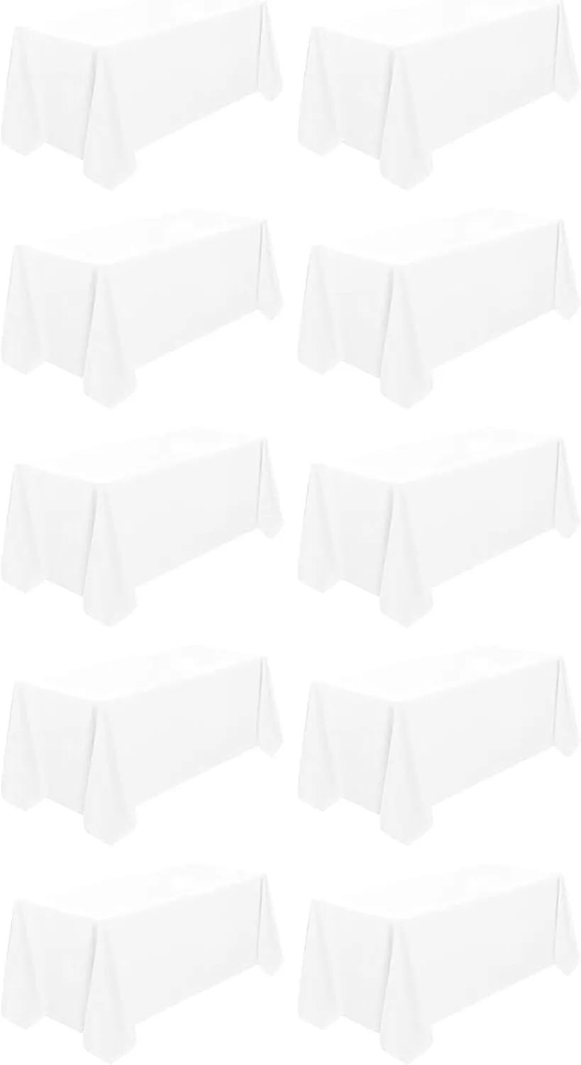 10 Pack White Tablecloth 90x156 Inch Rectangle Tablecloth Rectangular Polyester Table Cloth Stain and Wrinkle Resistant Washable Fabric Table Covers for Wedding Parties