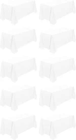 10 Pack White Tablecloth 90x156 Inch Rectangle Tablecloth Rectangular Polyester Table Cloth Stain and Wrinkle Resistant Washable Fabric Table Covers for Wedding Parties