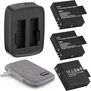 1050mAh Battery (3 Pack) with 2-Channel Charger for AKASO V50 Elite, Goxtreme Blackhawk /Blackhawk/Stage, ThiEYE T5/T5e/T5 Edge/T5 pro/E7, Andoer AN7000, Rollei 530/630, TecTecTec XPRO4 