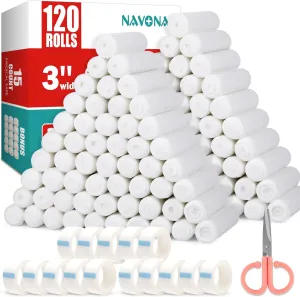 120 Pack Gauze Rolls Bandages, 3 in x 4.1 Yards, Individually Wrapped Breathable Rolled Gauze, Mummy Wraps, Premium First Aid Supplies & Medical Supplies for Wounds