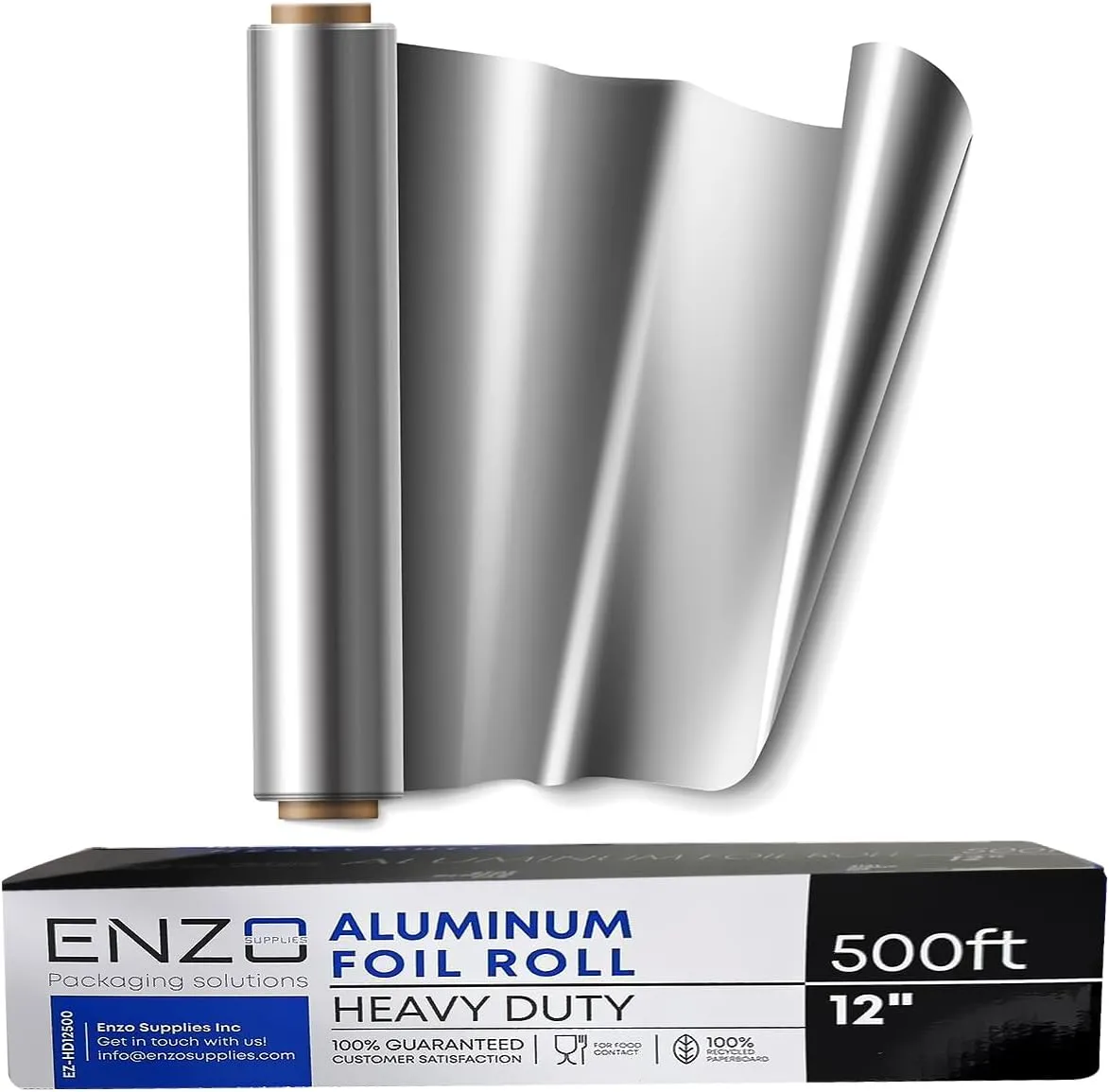 12" Wide x 500' Long Heavy Duty Premium Aluminum Foil Roll 20 Microns Thick (Pack of 1) Commercial/Food Service Industry Grade