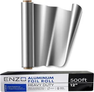12" Wide x 500' Long Heavy Duty Premium Aluminum Foil Roll 20 Microns Thick (Pack of 1) Commercial/Food Service Industry Grade