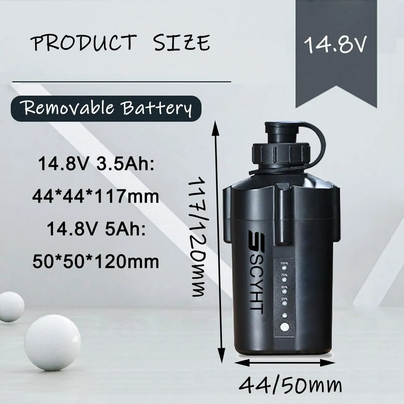 14.8 Volt Lithium Battery 14.8V Electric Fishing Reel Batteries 3.5Ah 5Ah Replacement Battery with Charger and Bag for Below 100W Motors,14.8v5ah 120mm