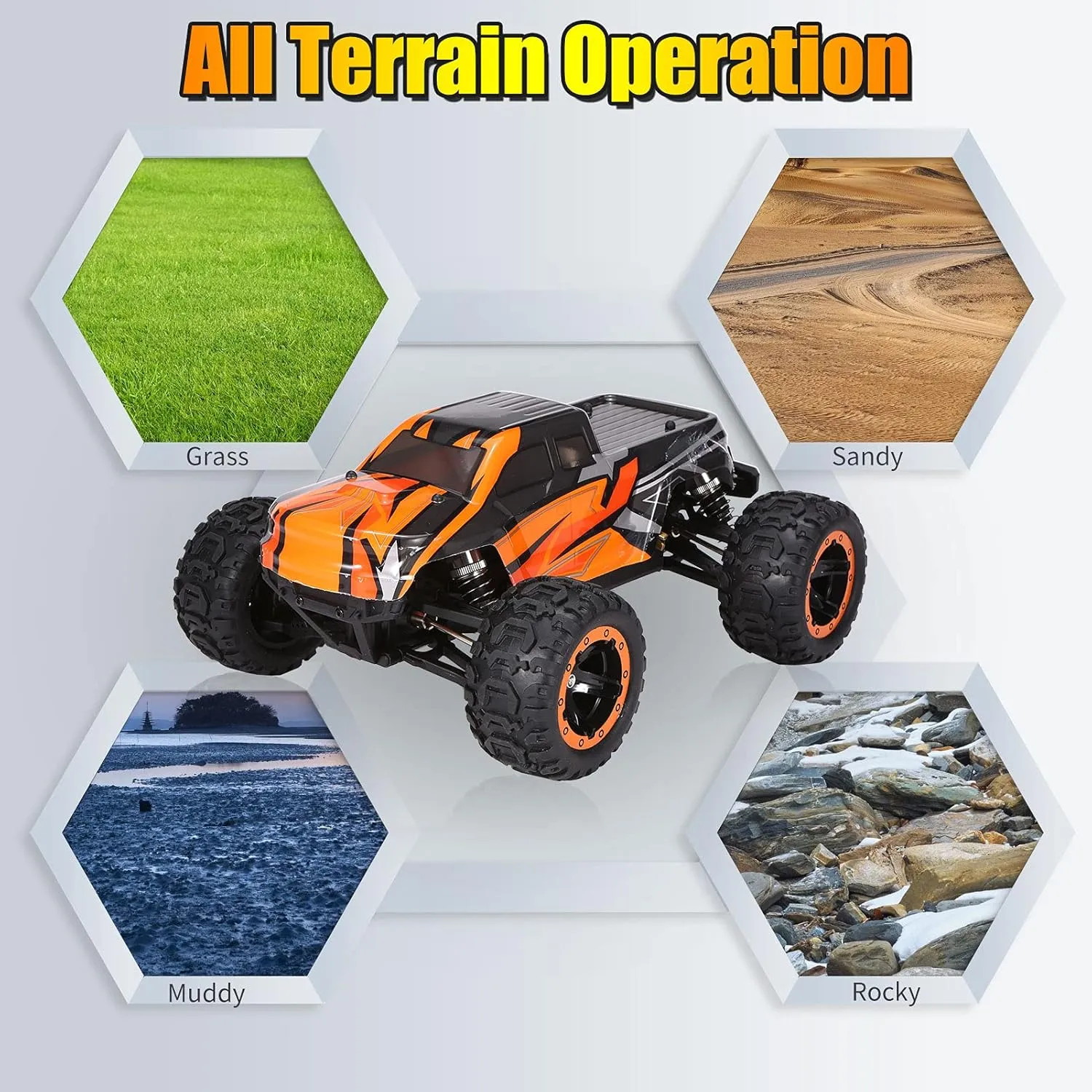 16889A Pro RC Cars, 1:16 Scale Remote Control Car, 4WD 45KM/H High Speed Brushless Motor RC Truck, 2.4GHz All Terrains Off-Road Electric Toy Vehicle with 3 Batteries for Kids and Adults
