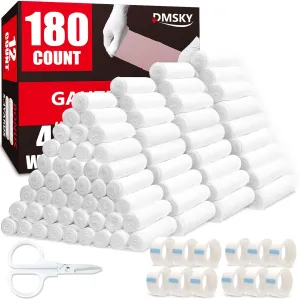 180 Pack Gauze Rolls, 4 in x 4.1 Yards, Individually Wrapped Breathable Rolled Gauze, Premium First Aid Supplies & Medical Supplies for Wounds