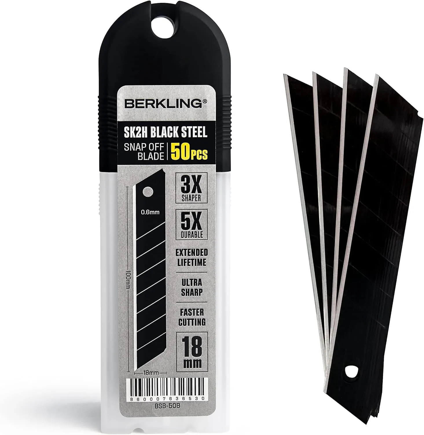 18mm Utility Knife Blades, 50 PCS | SK2H Blackened Steel | 3x Sharper & 5x More Durable Than SK5 | Fits All 18mm Utility Knives & Box Cutters