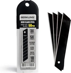 18mm Utility Knife Blades, 50 PCS | SK2H Blackened Steel | 3x Sharper & 5x More Durable Than SK5 | Fits All 18mm Utility Knives & Box Cutters