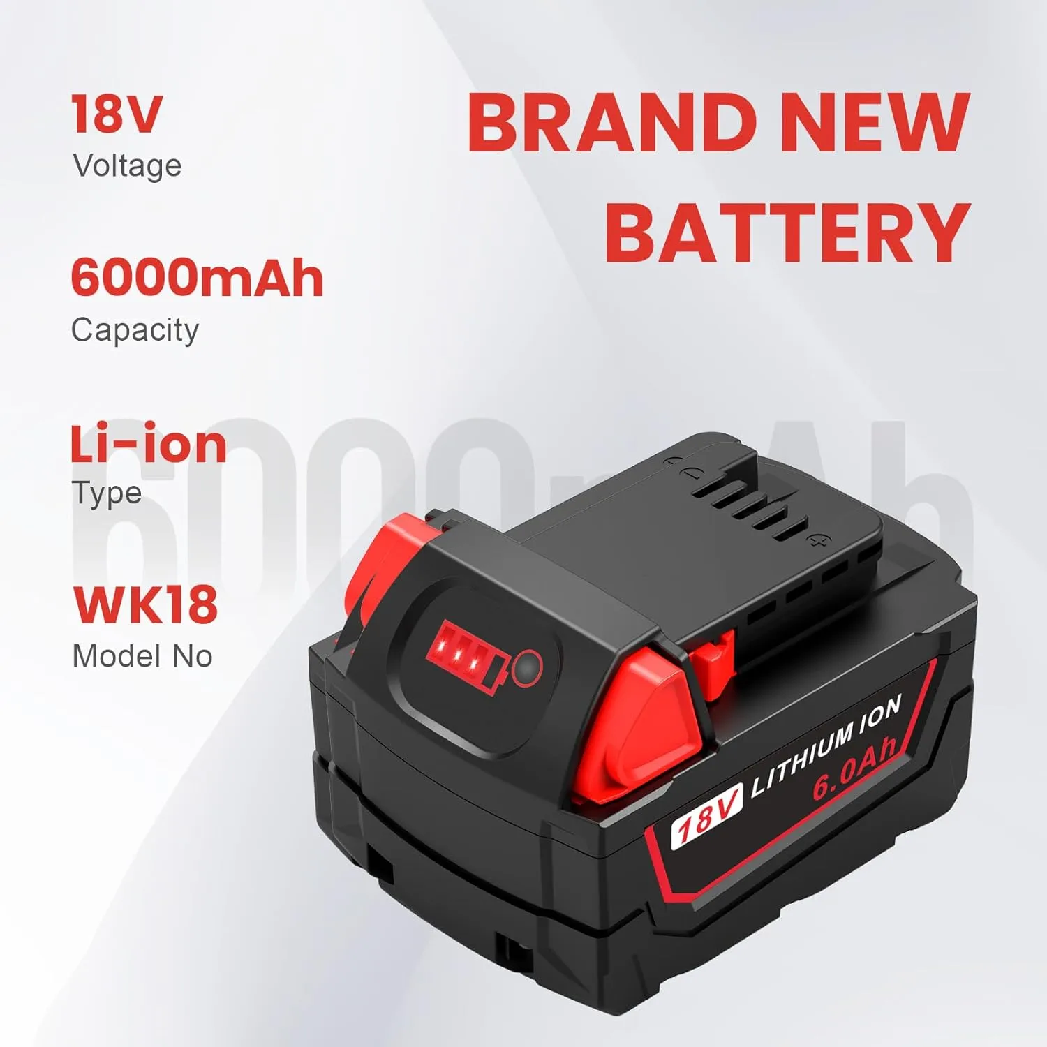 18V 6Ah Battery and N12-18C Dual Port Charger Set for Milwaukee Tools M12 Mk-18 48-11-1850 48-11-1860 48-11-1820 48-11-1840 48-11-1815 48-11-1830 48-11-1870 Fast Charging