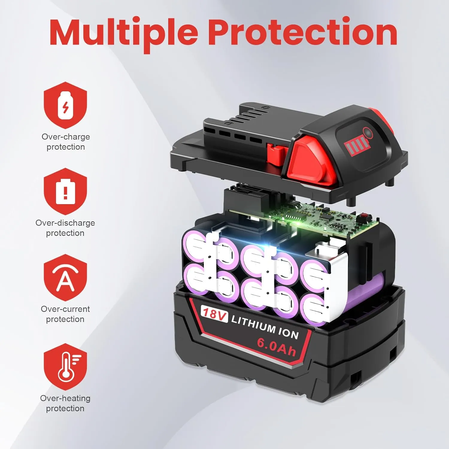 18V 6Ah Battery and N12-18C Dual Port Charger Set for Milwaukee Tools M12 Mk-18 48-11-1850 48-11-1860 48-11-1820 48-11-1840 48-11-1815 48-11-1830 48-11-1870 Fast Charging