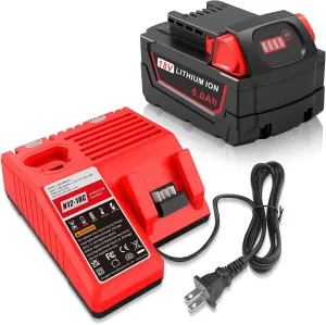 18V 6Ah Battery and N12-18C Dual Port Charger Set for Milwaukee Tools M12 Mk-18 48-11-1850 48-11-1860 48-11-1820 48-11-1840 48-11-1815 48-11-1830 48-11-1870 Fast Charging