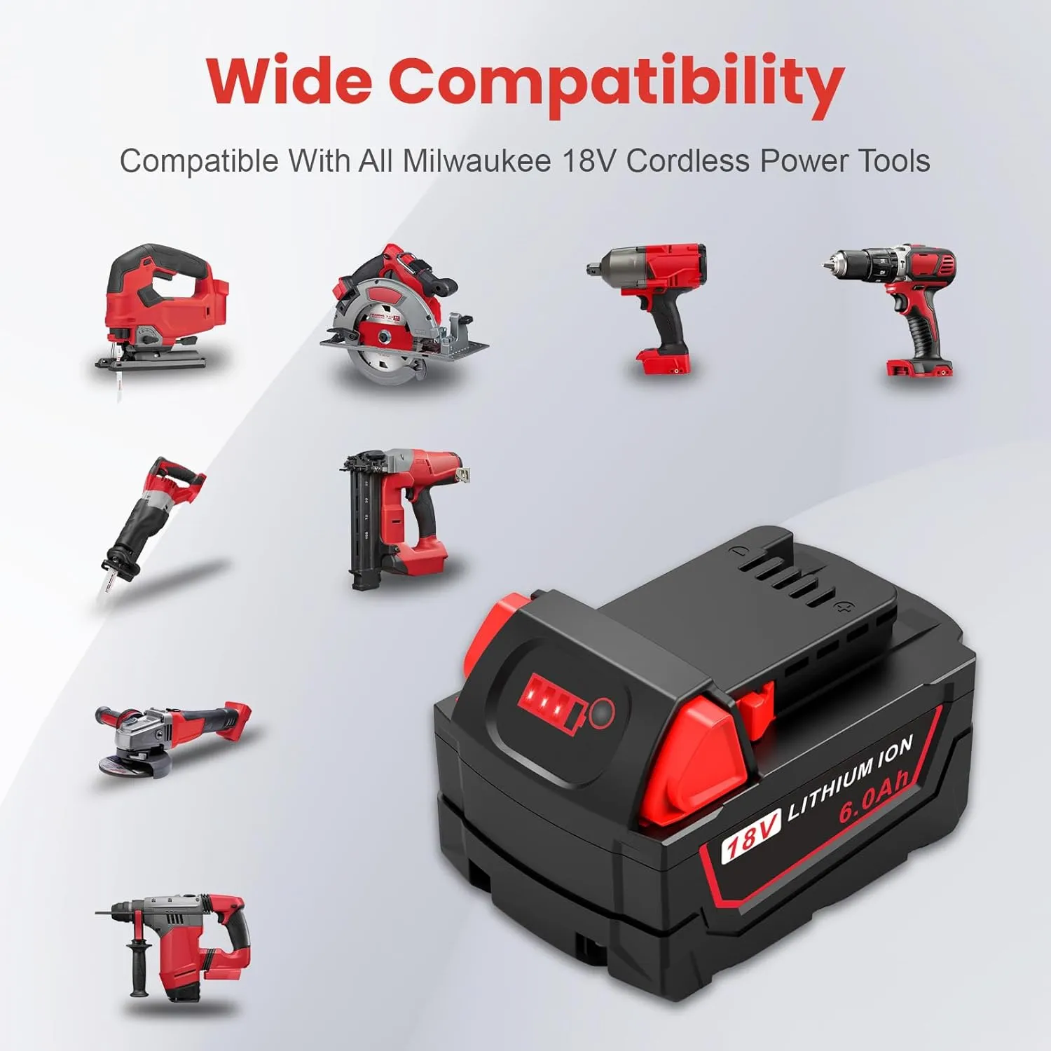 18V 6Ah Battery and N12-18C Dual Port Charger Set for Milwaukee Tools M12 Mk-18 48-11-1850 48-11-1860 48-11-1820 48-11-1840 48-11-1815 48-11-1830 48-11-1870 Fast Charging