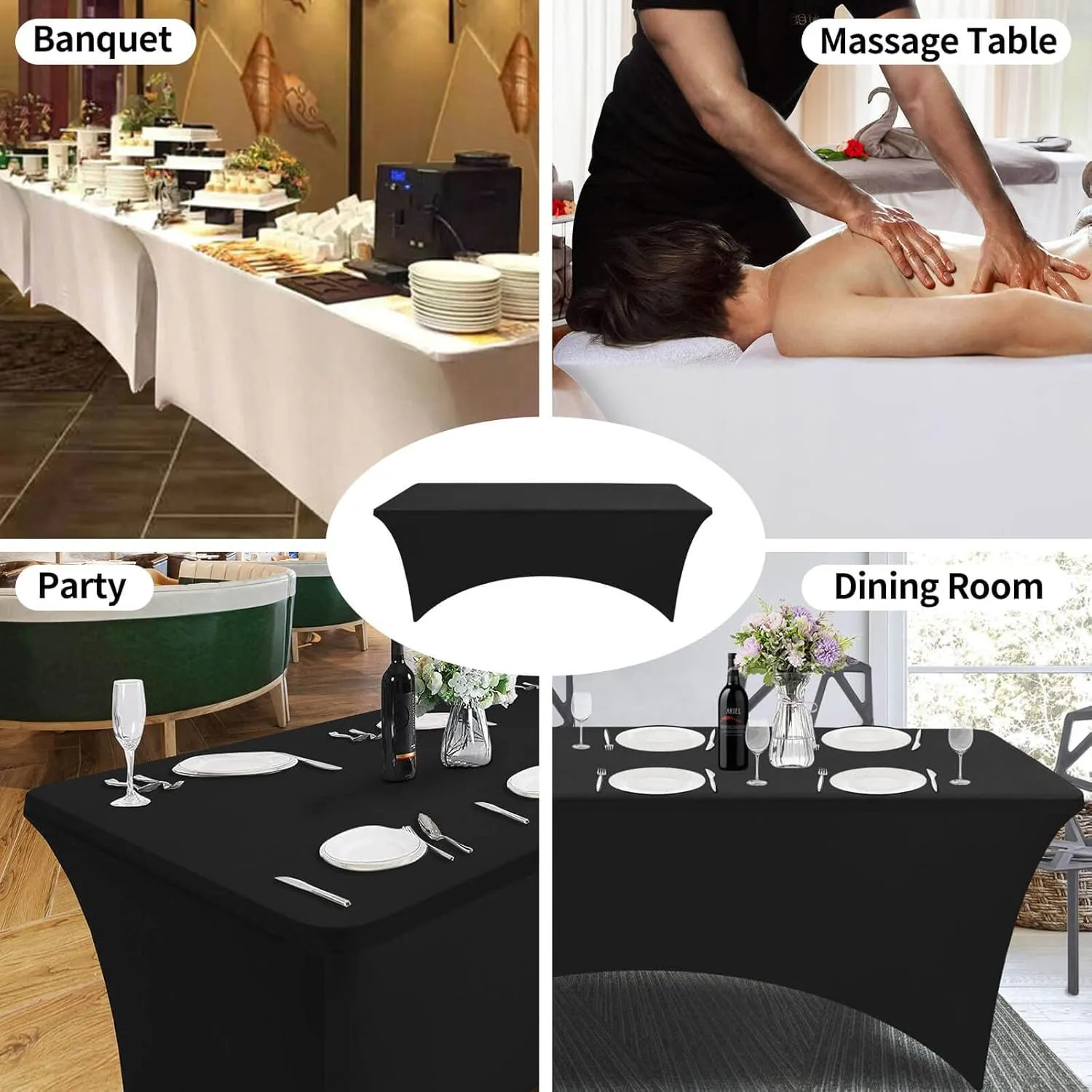 1PCS Fitted Tablecloth Black Table Clothes for 8 Foot Rectangle Table Bed Table Cover, Stretch Wrinkle Free Table Covers for Party,Events, Wedding, Birthday, Banquet, Vendor (Gold)