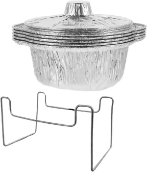 1Set Disposable Aluminum Foil Pots and Pans for Camping Barbecues and Picnics Round Cookware with Lid Lightweight and Cooking