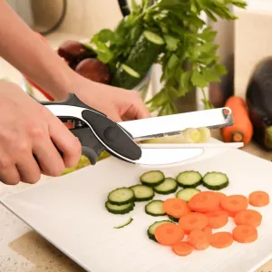 2-in-1 Knife & Cutting Board Scissors Stainless Steel, All-Purpose (Black/Silver)