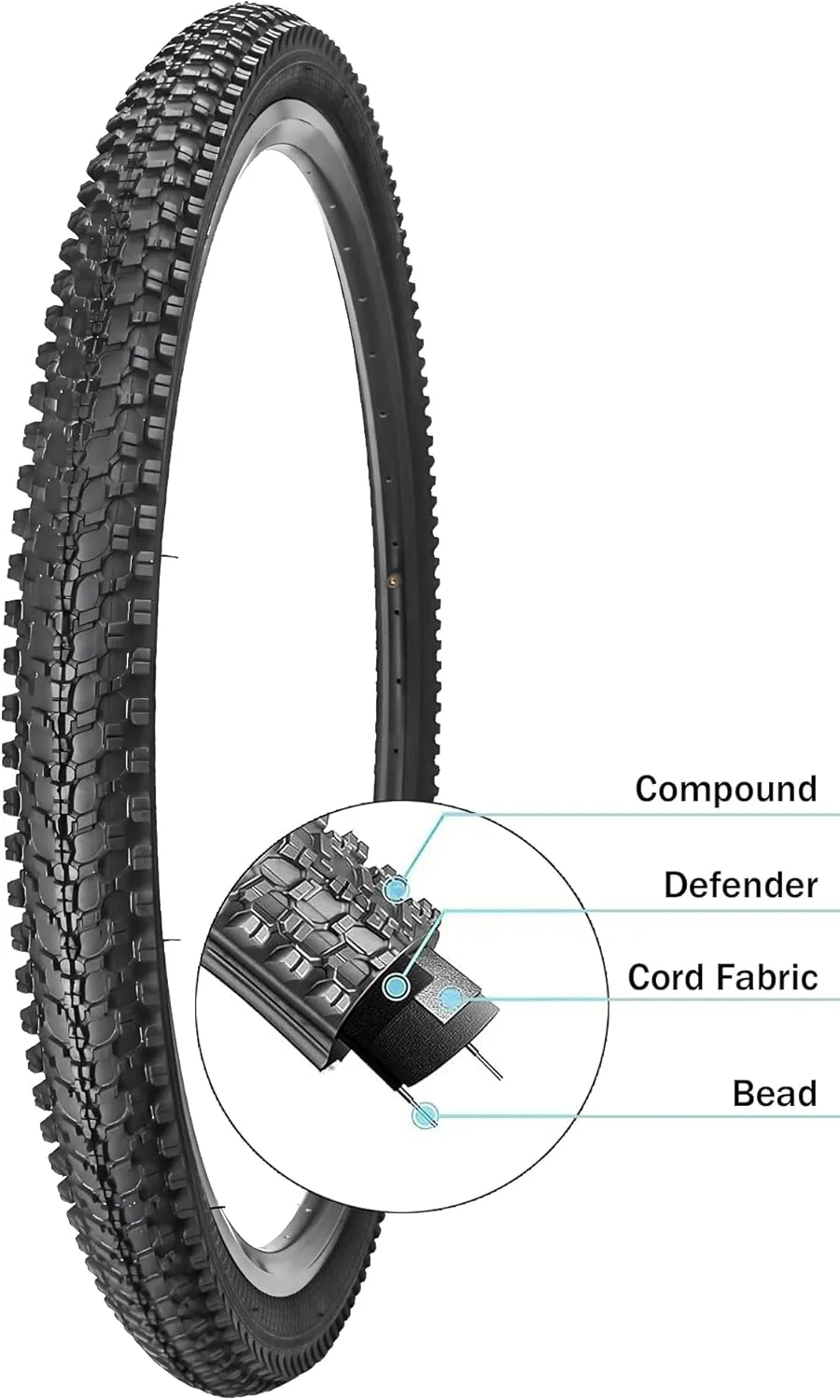 2 Pack 24"/26"x1.95" 26"x2.1" 20"x2.125" 27.5"x2.125" Inch Bike Tire Folding Bead Replacement Tire Double Packing for Mountain Bicycle Tire with or Without Tubes and Levers