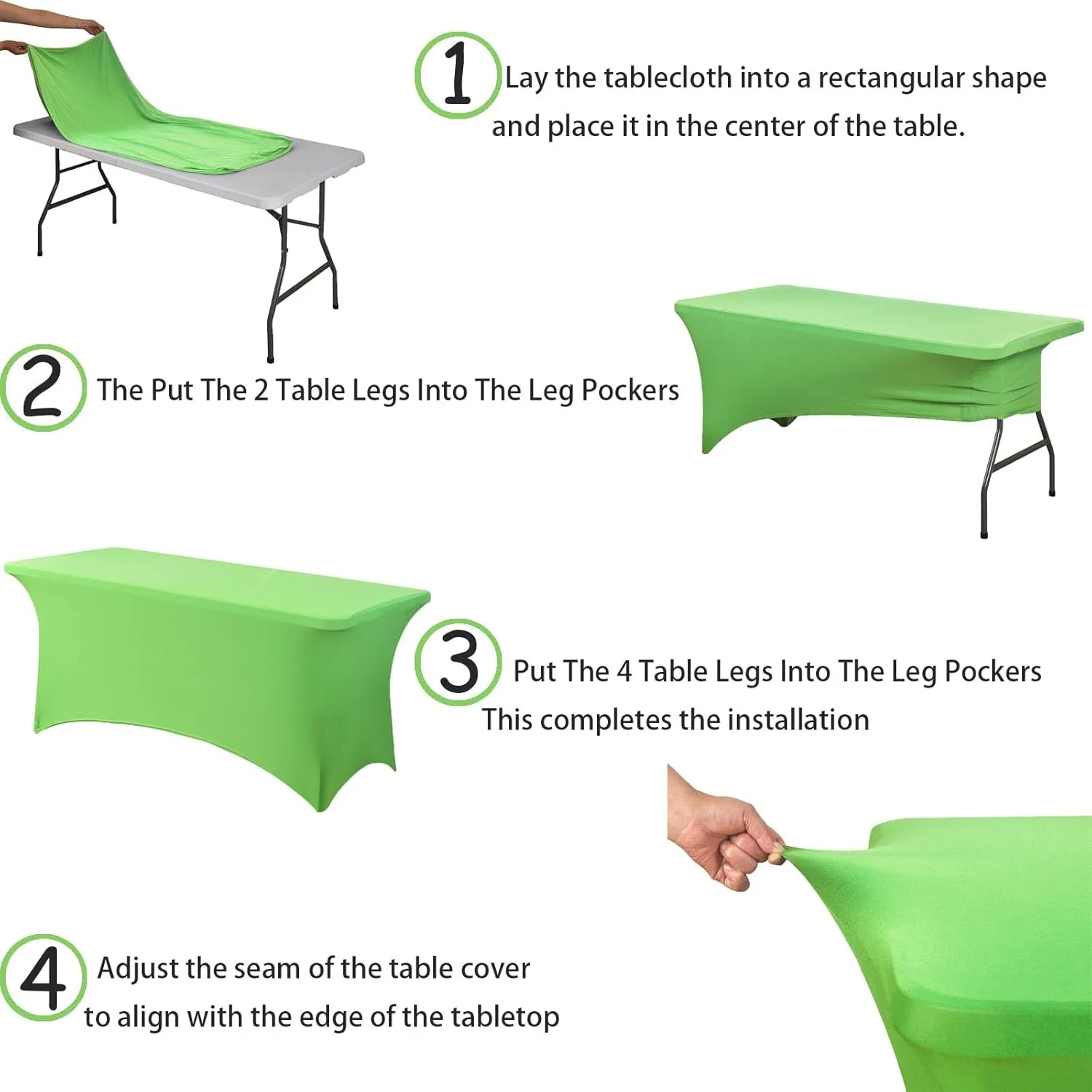2 Pack 6ft Stretch Spandex Grass Green Table Cover for Standard Folding Tables - Universal Rectangular Fitted Tablecloth Protector for Wedding, Banquet and Party
