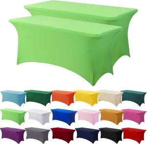 2 Pack 6ft Stretch Spandex Grass Green Table Cover for Standard Folding Tables - Universal Rectangular Fitted Tablecloth Protector for Wedding, Banquet and Party