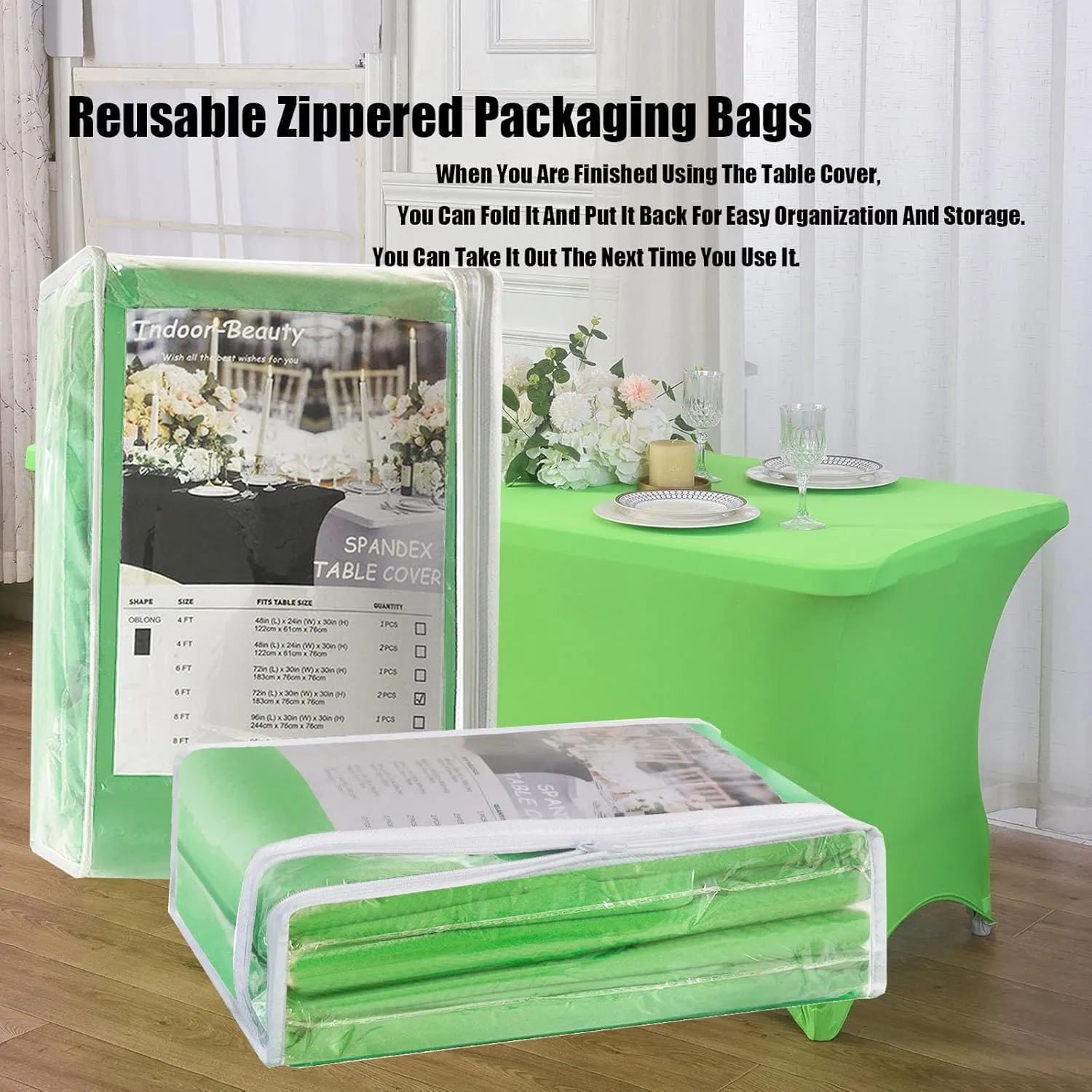 2 Pack 6ft Stretch Spandex Grass Green Table Cover for Standard Folding Tables - Universal Rectangular Fitted Tablecloth Protector for Wedding, Banquet and Party