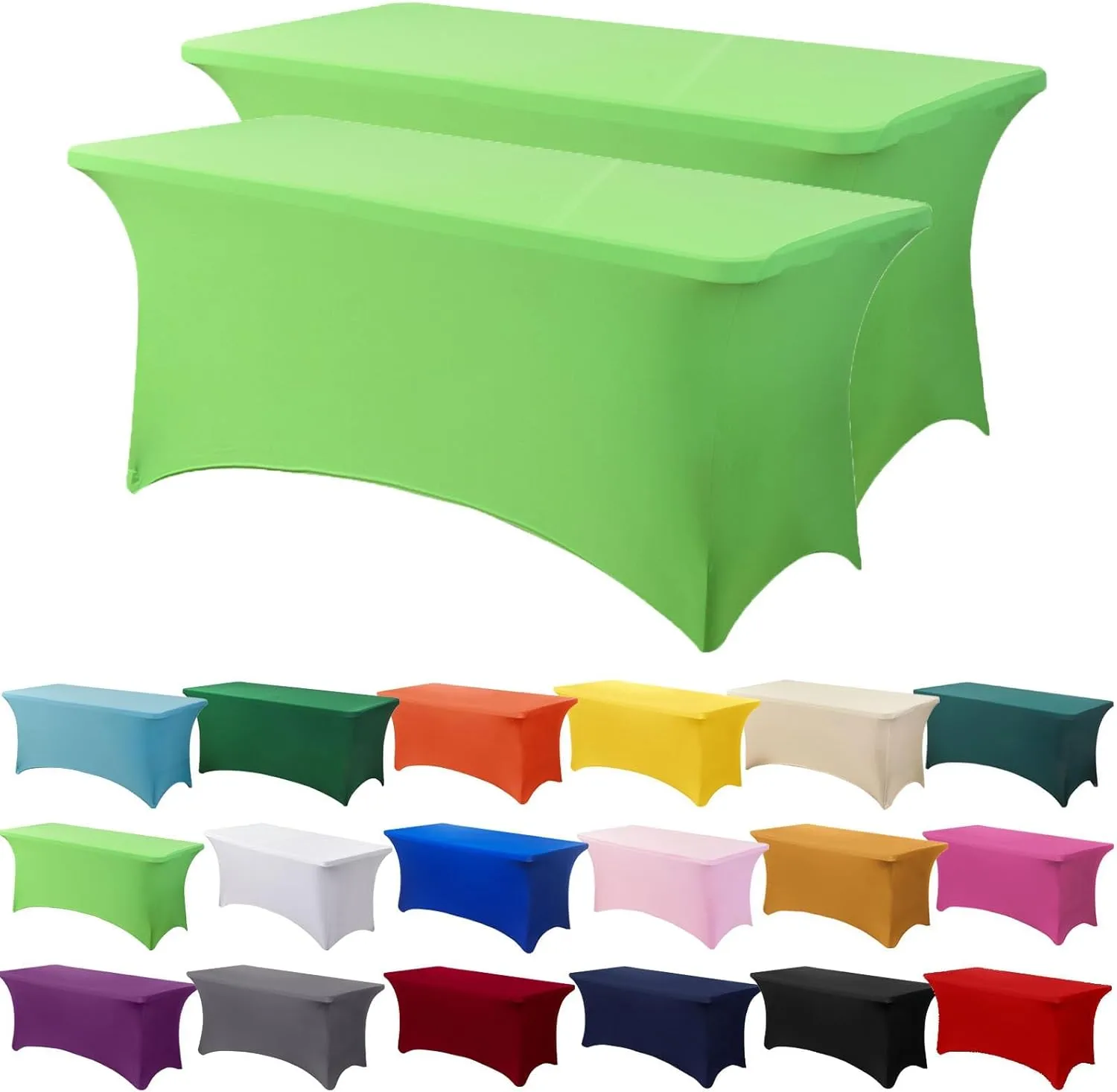 2 Pack 6ft Stretch Spandex Grass Green Table Cover for Standard Folding Tables - Universal Rectangular Fitted Tablecloth Protector for Wedding, Banquet and Party