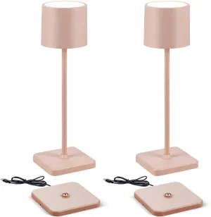 2 Pack Cordless Table Lamp Rechargeable, Wireless Charging LED Table Lamp, IP54 Waterproof Aluminum Bedside Light, Touch Control, Suitable for Indoor and Outdoor Use, Pink