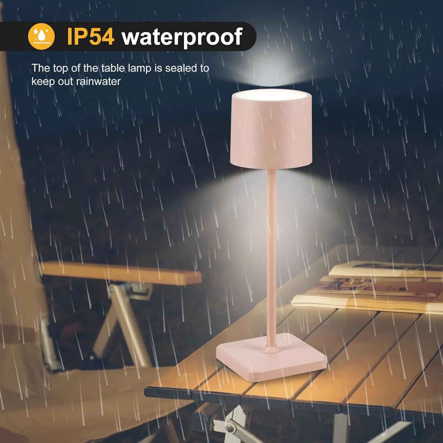 2 Pack Cordless Table Lamp Rechargeable, Wireless Charging LED Table Lamp, IP54 Waterproof Aluminum Bedside Light, Touch Control, Suitable for Indoor and Outdoor Use, Pink
