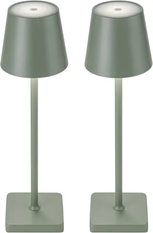 2 Pack Rechargeable Cordless Table Lamps, 5200mAh Battery Touch Table Light, Aluminum Shell Stepless Dimmable Portable LED Desk Lamp for Dinner/Restaurant/Outdoor Green
