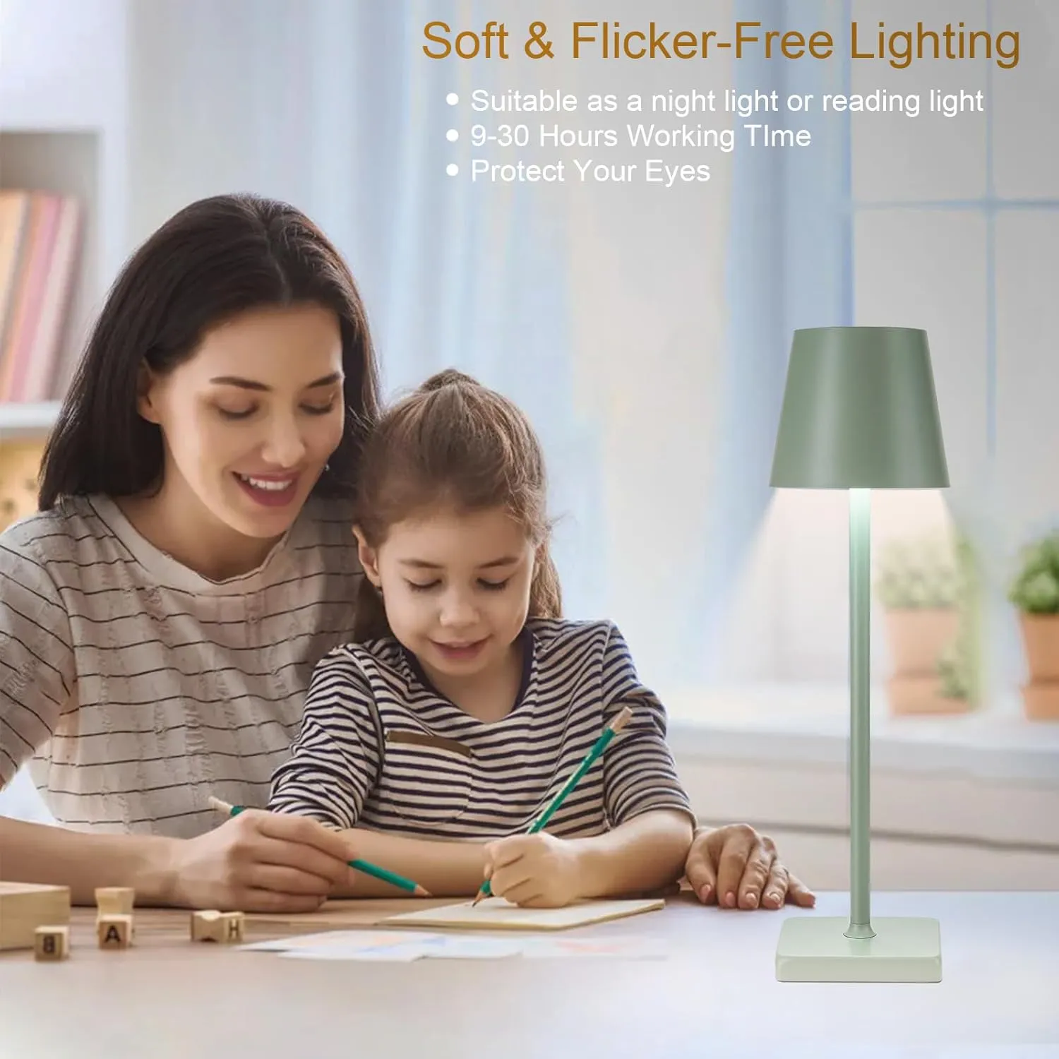 2 Pack Rechargeable Cordless Table Lamps, 5200mAh Battery Touch Table Light, Aluminum Shell Stepless Dimmable Portable LED Desk Lamp for Dinner/Restaurant/Outdoor Green
