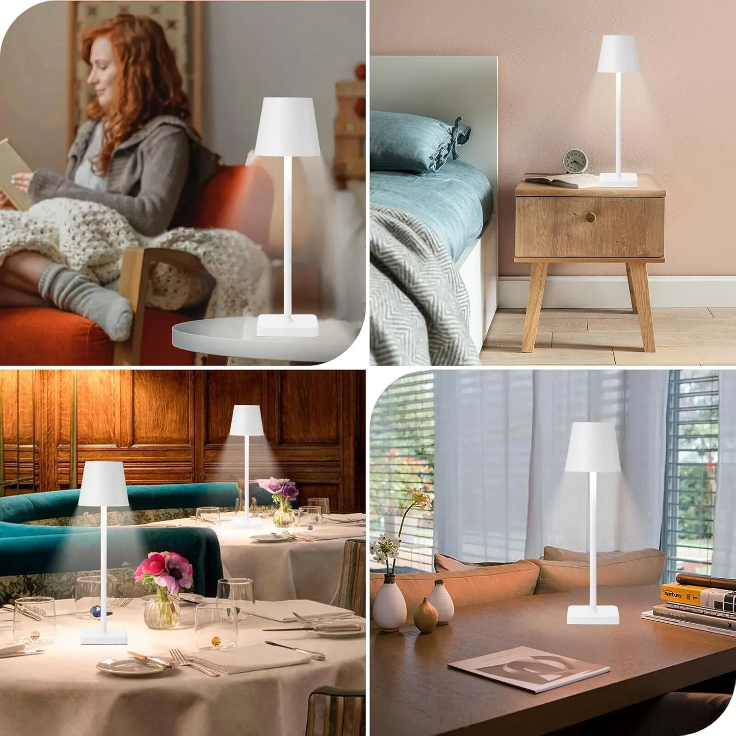 2 Pack Rechargeable Cordless Table Lamps, 5200mAh Battery Touch Table Light, Aluminum Shell Stepless Dimmable Portable LED Desk Lamp for Dinner/Restaurant/Outdoor White