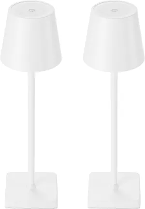 2 Pack Rechargeable Cordless Table Lamps, 5200mAh Battery Touch Table Light, Aluminum Shell Stepless Dimmable Portable LED Desk Lamp for Dinner/Restaurant/Outdoor White