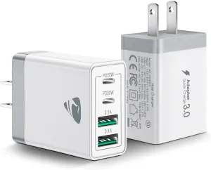 [2-Pack] USB C Wall Charger, 40W Fast USB C Charger Block, 4-Port PD Power Adapter   QC Wall Plug Multiport Type C Charging Block Cube Compatible with iPhone 16 15 14 13 12 11 Pro Max XR XS 8, Samsung
