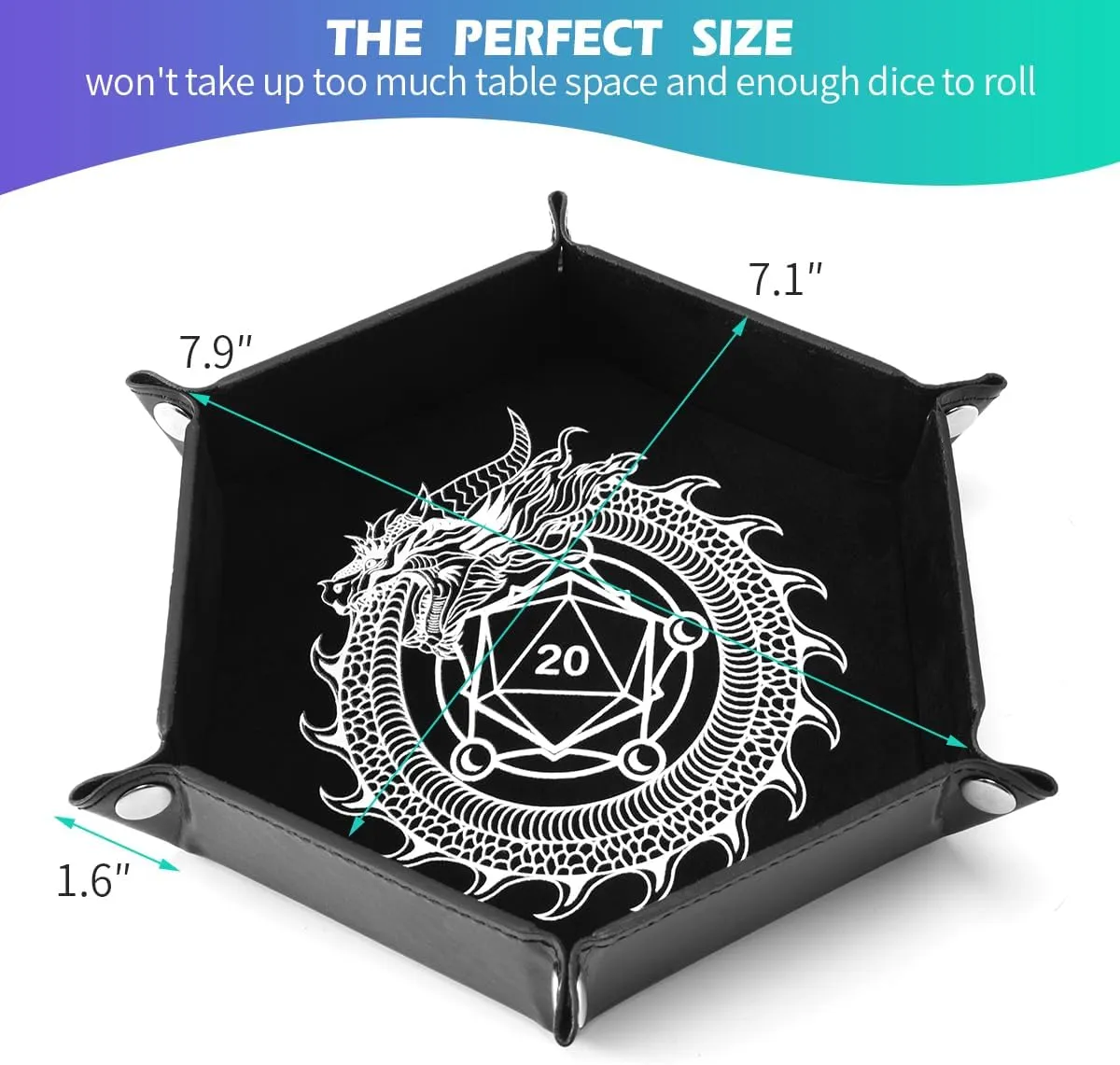 2 Pcs Portable Folding Dice Rolling Tray Set for RPG DND Table Games - PU Leather and Velvet Holder Storage Box - Dragon and Phoenix