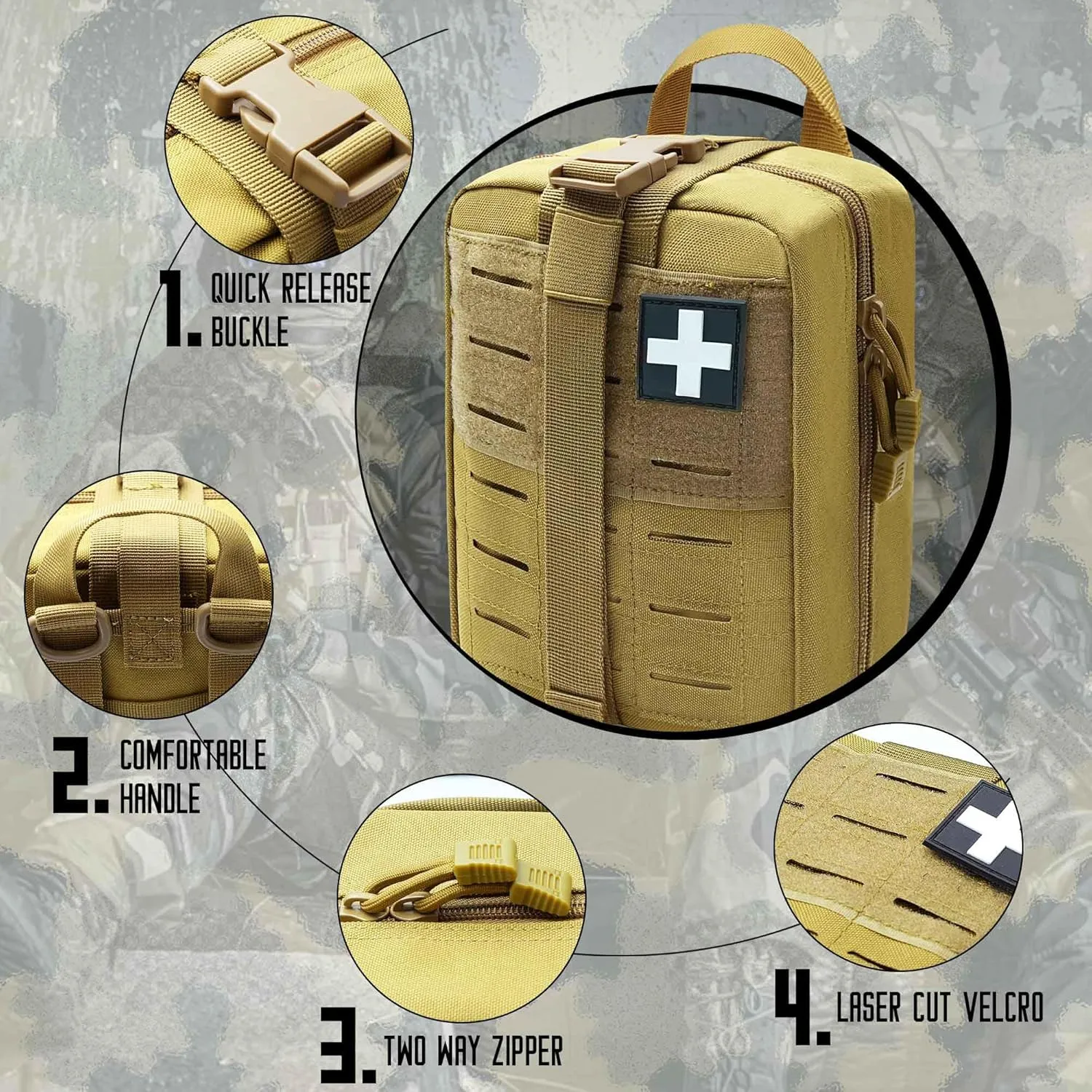2 PCS Upgrade 1000D Laser Cut Molle IFAK Pouch Rip Away, Tactical First Aid Kit Medical Pouch for Duty Belt