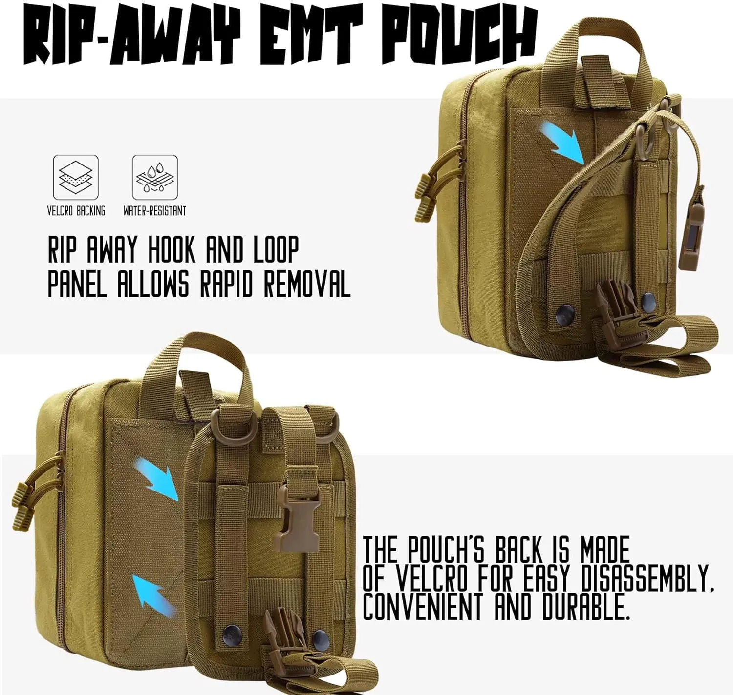 2 PCS Upgrade 1000D Laser Cut Molle IFAK Pouch Rip Away, Tactical First Aid Kit Medical Pouch for Duty Belt