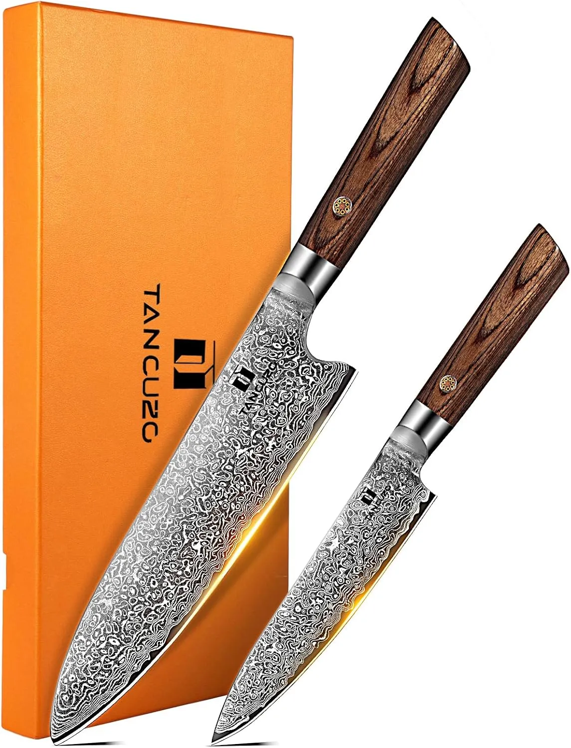 2-Piece Chef Knife Set - Razor Sharp 8'' & 5'' Japanese Damascus Kitchen Knives with 9CR18MOV High Carbon Steel, Pakkawood Handle, Professional Hand Forged Kitchen Knife with Premium Gift Box