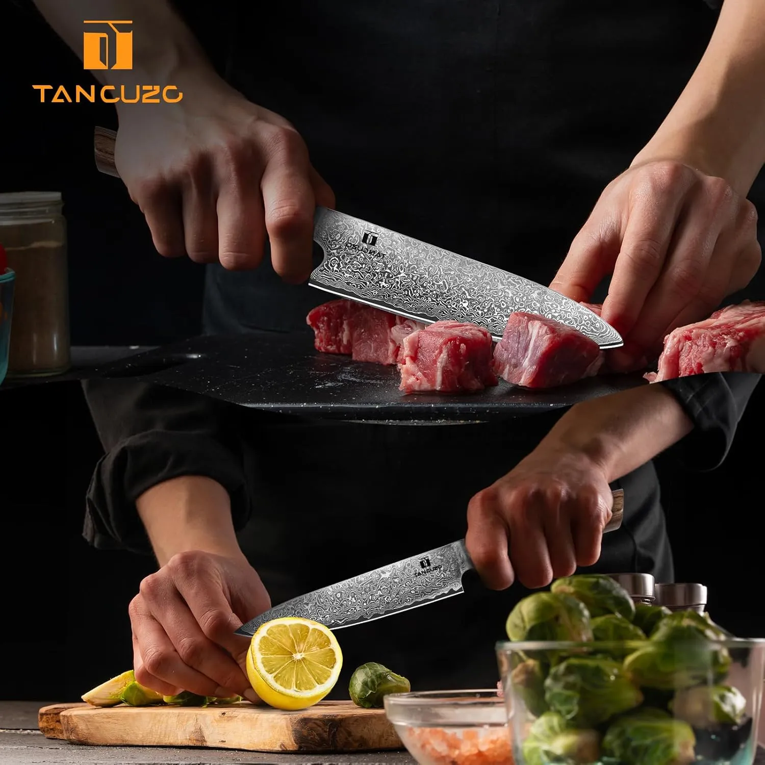 2-Piece Chef Knife Set - Razor Sharp 8'' & 5'' Japanese Damascus Kitchen Knives with 9CR18MOV High Carbon Steel, Pakkawood Handle, Professional Hand Forged Kitchen Knife with Premium Gift Box