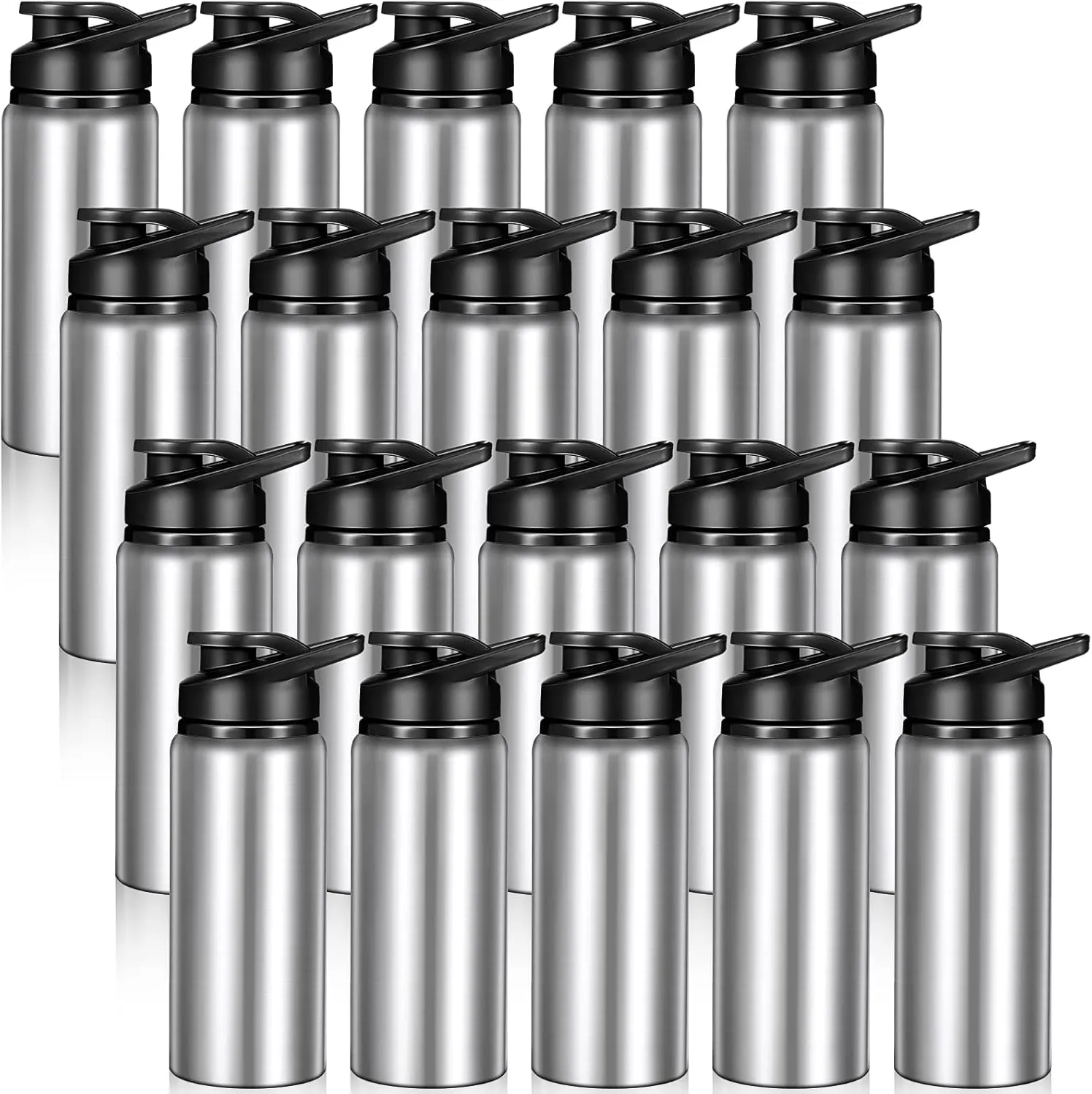 20 Pack Aluminum Water Bottles 20 Oz Metal Sports Bottles with Snap Lids Portable Bike Water Reusable Travel Container with Handle Bulk Pack School Supplies