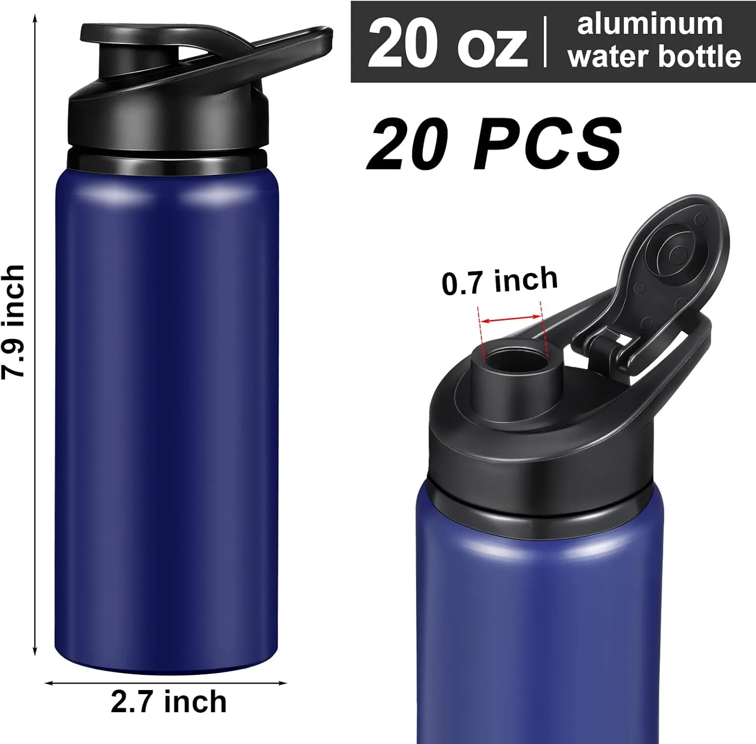 20 Pack Aluminum Water Bottles 20 Oz Metal Sports Bottles with Snap Lids Portable Bike Water Reusable Travel Container with Handle Bulk Pack School Supplies