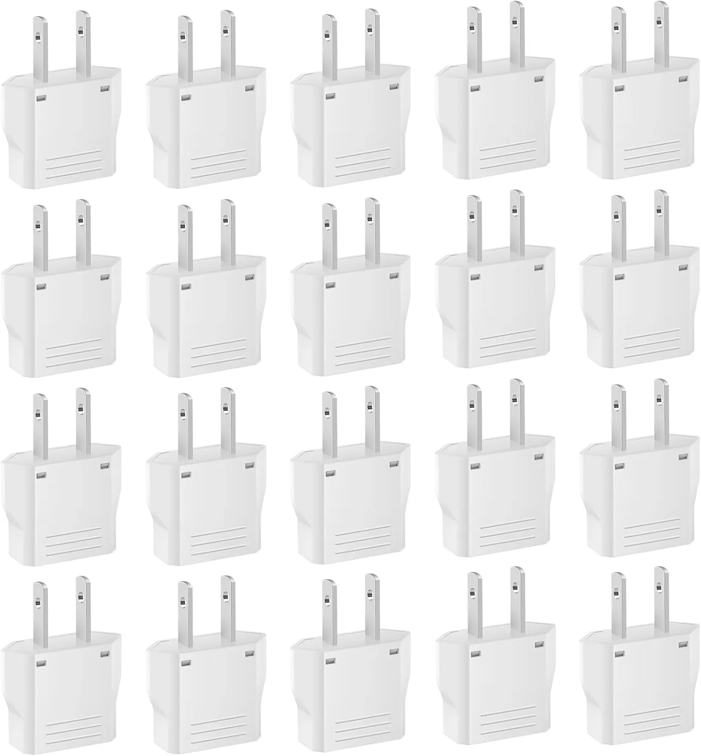 20 Pack European to US Plug Adapter, Type A Plug Adapter European to American, 220v to 110v Adapter Plug for Travel, Europe to USA Power Plug Converter, White