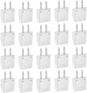 20 Pack European to US Plug Adapter, Type A Plug Adapter European to American, 220v to 110v Adapter Plug for Travel, Europe to USA Power Plug Converter, White