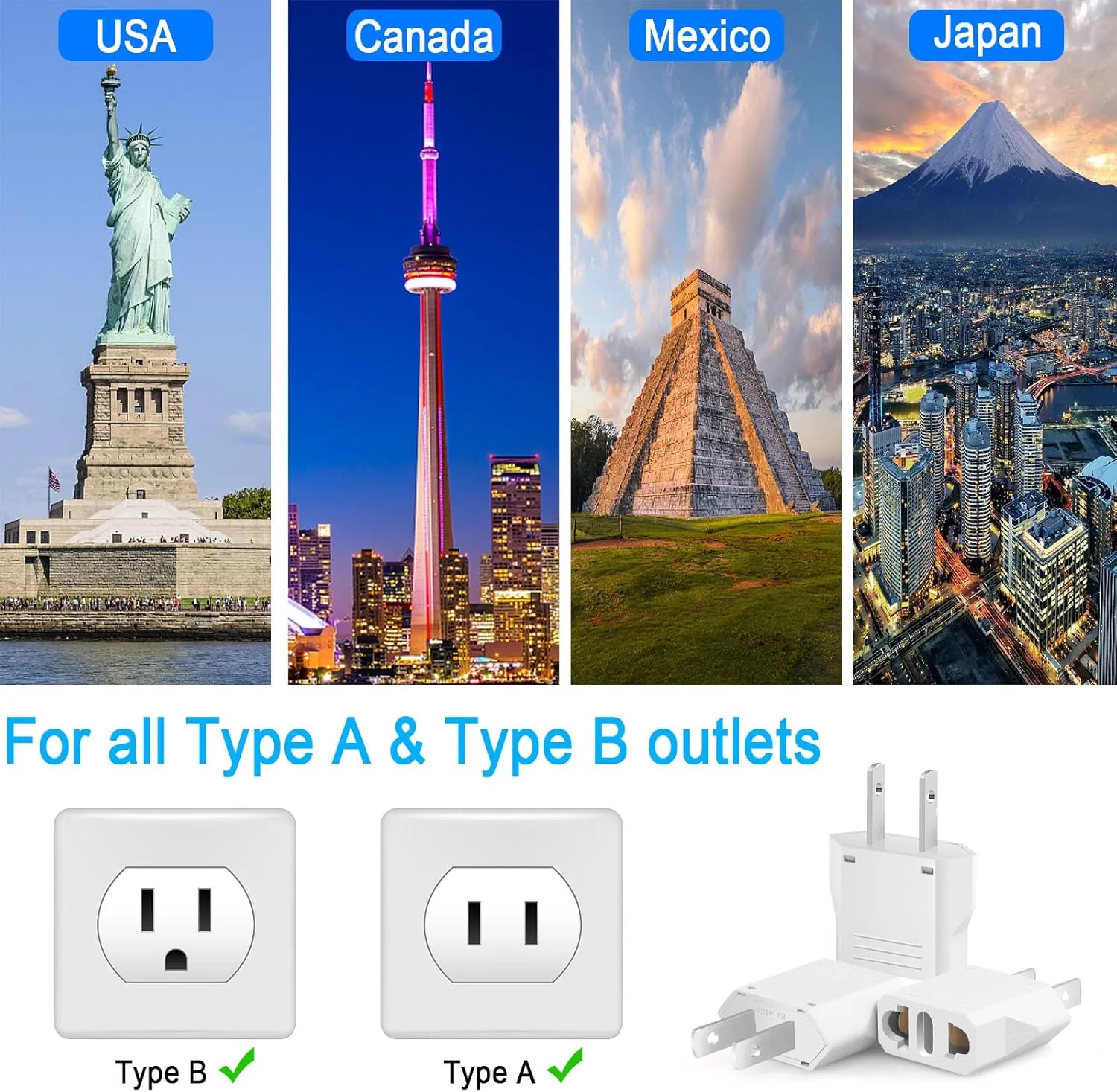 20 Pack European to US Plug Adapter, Type A Plug Adapter European to American, 220v to 110v Adapter Plug for Travel, Europe to USA Power Plug Converter, White