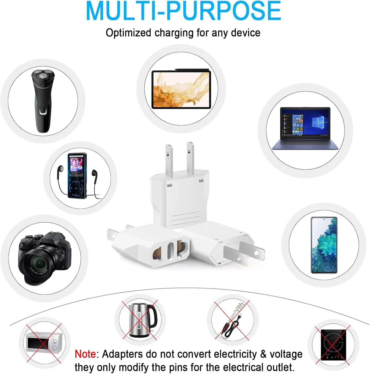 20 Pack European to US Plug Adapter, Type A Plug Adapter European to American, 220v to 110v Adapter Plug for Travel, Europe to USA Power Plug Converter, White