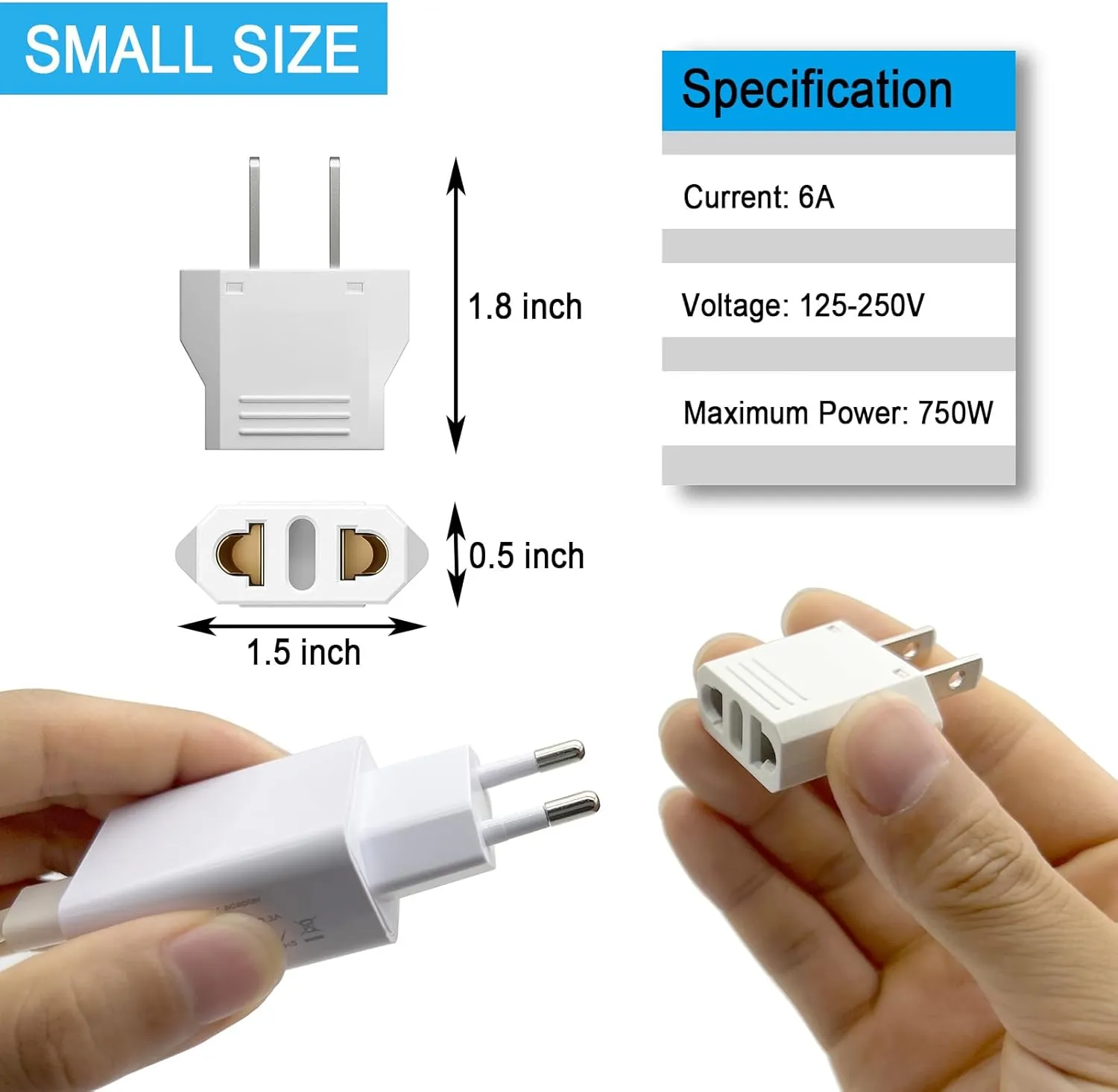 20 Pack European to US Plug Adapter, Type A Plug Adapter European to American, 220v to 110v Adapter Plug for Travel, Europe to USA Power Plug Converter, White