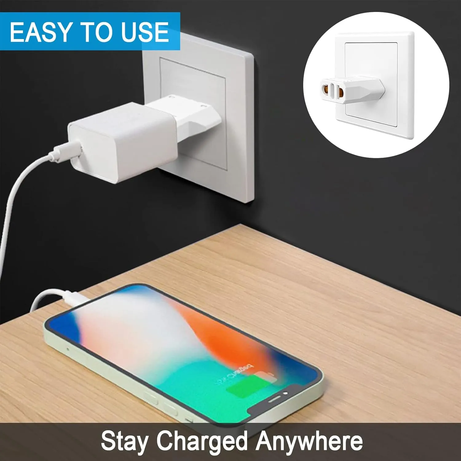 20 Pack European to US Plug Adapter, Type A Plug Adapter European to American, 220v to 110v Adapter Plug for Travel, Europe to USA Power Plug Converter, White