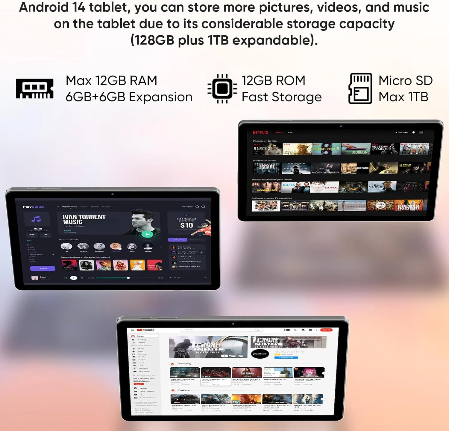 2025 Upgraded Android 14 Tablet,11 inch Android Tablets,12GB 128GB 1TB Expand, Support Face Unlock 18W Fast Charging, Octa-Core, WiFi6, Dual Camera,8000mAh Battery, 2in1 Tablet with Keyboard